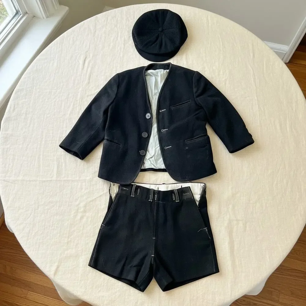 Antique 1920s Boys Wool Suit 3 Piece-Dayton Co-Newsboy Cap-Shorts-Jacket-2T 3T